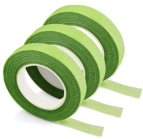 Netuno 3 rotoli Nastro Floreale Autoadesivo Verde Chiaro 12 mm x 25 m nastro estensibile naturale per fioristi bouquet centrotavola decorazioni floreali fai da te ghirlande fiori