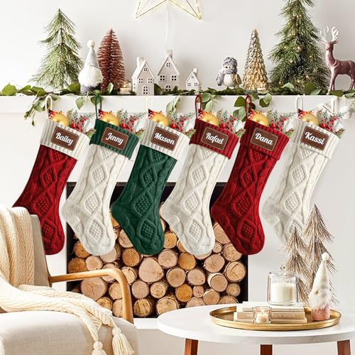 SearchI Personalisierte Weihnachtsstrumpf mit Benutzerdefinierte Namen Christmas Stockings zum Nikolaus oder Weihnachten - Namen - Geschenkbeutel - Nikolausstiefel zum Aufhängen(6 Stück)