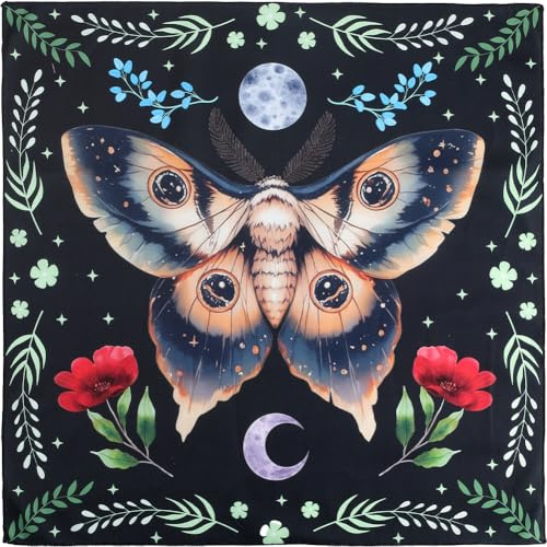 CREATCABIN Moth Altar Tuch Tarots Tischdecke Hexerei Matte Gobelin Tischdecke Spirituelles Tuch Samt Quadratisch Wandbehang Tuch Wahrsagekarten Tischdecke Für Ritualbedarf 50x50cm