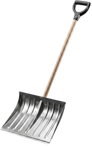 Aqbau Aluminium snöskyffel 135 cm med trähandtag, D-handtag, robust 1,5 mm snösläde för gård och uppfart, halkfritt handtag med förstärkningar