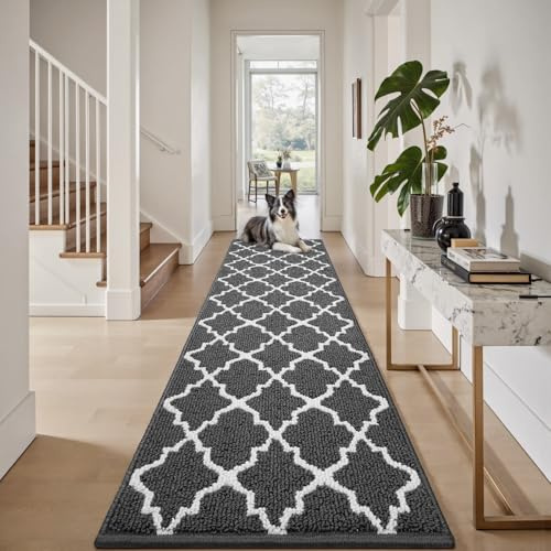 Sour Lemon Teppich Läufer Flur rutschfest Küche Läufer Waschbar 60x240cm | Grau Lang Flickenteppich,Weich Kurzflor Teppich Küchenläufer,Modern Schmutzfangmatte Läufer für Wohnflure Eingang Waschküche