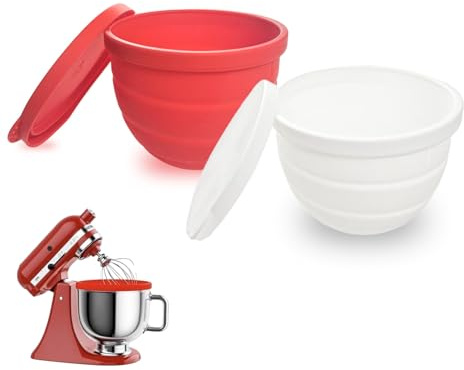 2 PCS Silicone Bowl Liners for Kitchen Aid Stand Mixer 5 Qt, Silicone Mixing Bowl Liner with Lids, New Mixer Attachments and Accessories