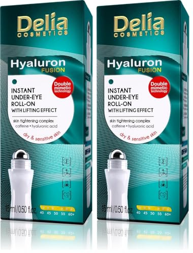 Delia Cosmetics - Hyaluron Fusion - Roll-On Lifting-Effekt Augenkontur - Sofortiger Straffungskomplex unter den Augen - für dunkle Augenringe & Krähenfüße - helleres, glattes Aussehen - 15 ml