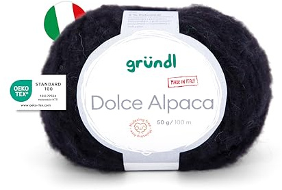 Gründl Wolle Dolce Alpaca Merinowolle 1 Knäuel, schwarz | weiche Alpakawolle zum Stricken und Häkeln - Flauschig und wärmend - 55 % Alpaka, 40 % Merinowolle, 5 % Polyamid - 1 Knäuel