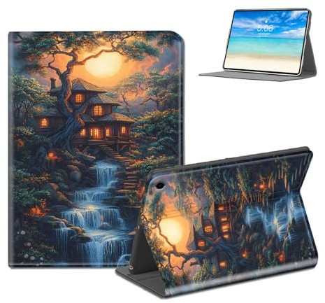 TAOLYUNI Case for Samsung Galaxy Tab A9, Unique Artistic Pattern Slim Folio Cover with Auto Wake/Sleep, Multi-Angle Standing PU Leather Shell, Treehouse Stream
