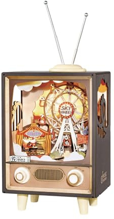 Retro TV 3D Wooden Puzzle, DIY Mechanical Music Box Miniature Model, Desk Decor Adult Building Kit, Vintage Craft Gift