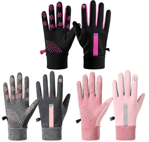 TUBAWD 3Pcs Netball Gloves Women, Three Pairs Set with Grey Pink, Pink and Rose Red Colours, Vertical Stripes Design for Enhanced Grip and Comfort During Matches and Training Sessions
