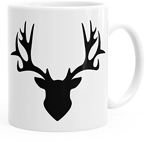 Autiga Tasse Hirsch Geweih Kaffeetasse Teetasse Keramiktasse einfarbig weiß Unisize