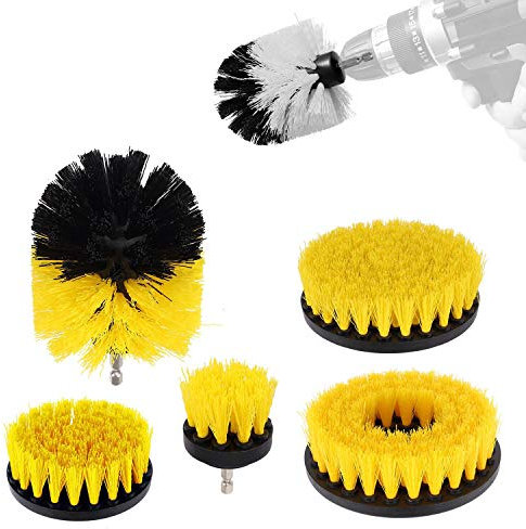 Drill Brushes Attachment kit ,All Purpose Drill Brushes for Cleaning Pool Tile,Flooring ,Bathroom, Grout, Tub, Shower, Kitchen，Corners, Sinks-5pcs,Yellow