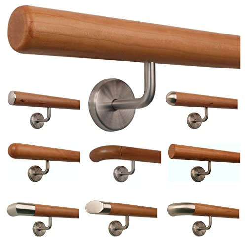TIBU Kirschbaum Holz Handlauf Geländer 0,3m - 5m, Länge 40 cm, Ende Radius gefräst und 2 gewinkelte Halter