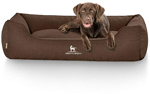 Knuffelwuff Hundebett Crispino aus Velours mit Handwebcharakter XL 105 x 75cm Braun - Abnehmbarer Bezug - leicht zu reinigen - für große, mittelgroße und kleine Hunde