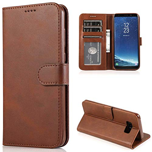 CTIUYA Schutzhülle für Samsung Galaxy S8, Hülle Handyhülle Leder Klapphülle Handytasche Flip Brieftasche Schutzhülle Magnet Wallet Case Tasche Lederhülle für Samsung Galaxy S8,Braun