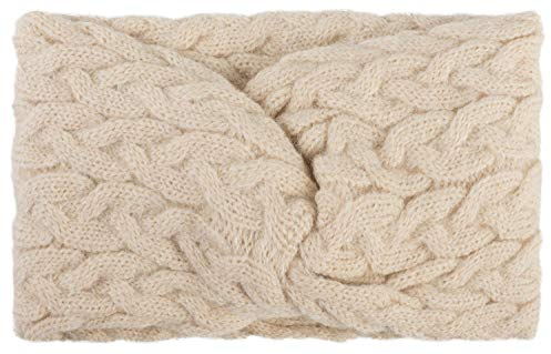 styleBREAKER Damen Strick Stirnband mit Zopfmuster und Twist Knoten, warmes Winter Haarband, Headband, gestrickt 04026044, Farbe:Beige