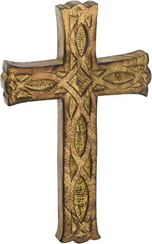Earthly Home Handgeschnitztes Holzkreuz, 20,3 cm lang, Geschenk oder Dekoration für Zuhause, Hochzeiten, Partys, Spa, Meditation, Zuhause, Büro, Spa