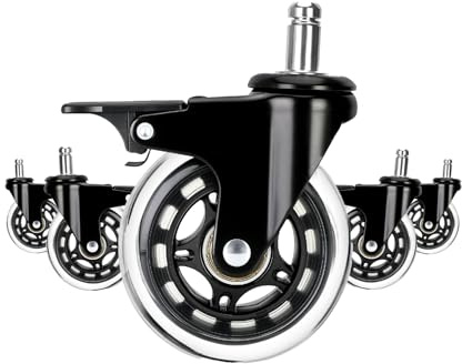 LONGADS Office Chair Caster Wheels with Brakes 5 Packs 3 in for Hardwood Floors and Low Pile Carpet,Heavy Duty Quiet Swivel Replacement -Made from Soft Premium Pu Rubber-Black
