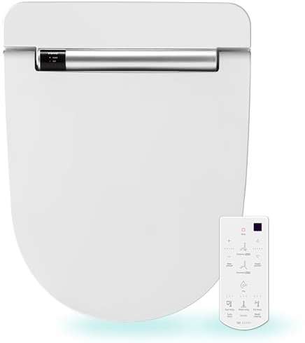 VOVO STYLEMENT VB-4100SR Siège de bidet électronique, Siège chauffant, Eau chaude et sèche, Veilleuse LED, Siège de toilette bidet monobloc, Rond, Fabriqué en Corée – Blanc