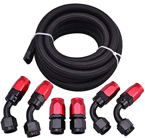 RETYLY Tubo intrecciato in nylon e acciaio inossidabile AN10 10 AN da 3 metri + kit adattatore per raccordi per estremità tubo AN10 di tubo olio/carburante/acqua