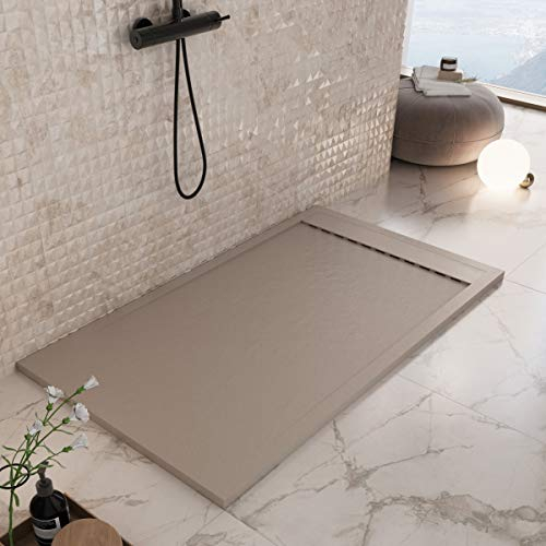 Luminosa ArredoBagno Piatto Doccia Resina 200x70 - Effetto Pietra Antiscivolo con GELCOAT - Modello Luxury Moka - Griglia in Tinta Unita e piletta Incluse