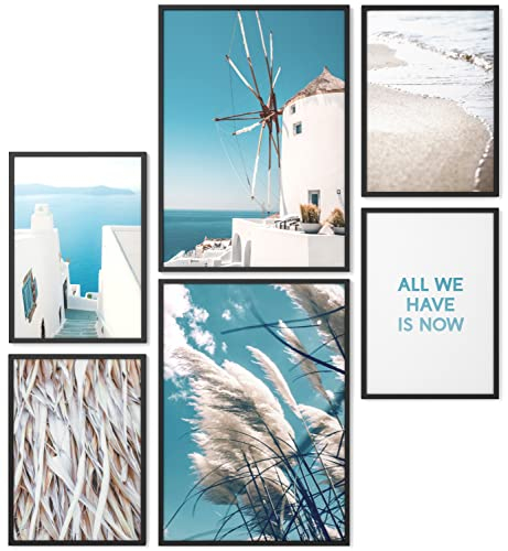 Papierschmiede® Mood Poster Set Greece Vacation, Bilder Wohnzimmer Deko Schlafzimmer, 2x DIN A4 und 4x DIN A5, blau weiß Griechenland Strand - Wandposter ohne Rahmen