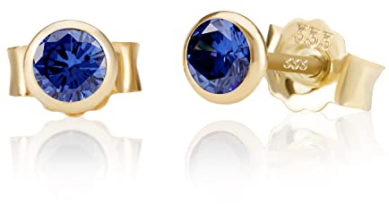NKlaus Paar 5,0mm 333 Gelb Gold 8 Karat Ohrstecker Kristall Zirkonia Blau Butterfly Verschluss Damen Mädchen 3391