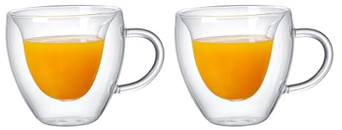 YLSZHY Lot de 2 Tasses à Café en Forme de Cœur à Double Paroi - Verre Transparent Avec Poignée, Résistantes à la Chaleur - Pour Café, Cappuccino, Latte, Lait - 88 ml