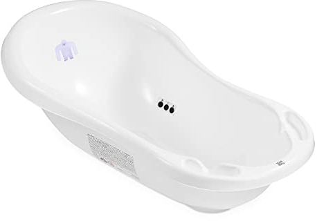 Hylat Baby: Bañera para recién nacidos y bebés hasta 12 meses, con tapón y alfombra antideslizante, hecha de plástico libre de BPA, Color: Blanco, Motivo: Yeti