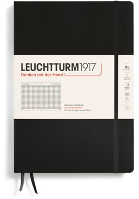 LEUCHTTURM1917 366186 Notizbuch Composition (B5), Hardcover, 219 nummerierte Seiten, Schwarz, Kariert