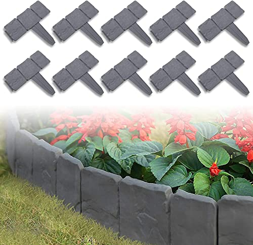 LZQ Rasenkante in Steinoptik,Mähkante Kunststoff, Dunkelgrau - 7.5 m,30-teilige Umrandung für Beete