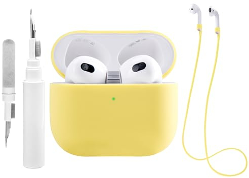 Teyomi Silicone Case Compatible with AirPods 3 with Cleaning Kit, Protective Case Compatible with Apple AirPods 3 with Sport Strap, Soft Cover Skin for Airpods 3 Case(Yellow)