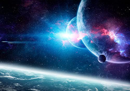 decomonkey Fototapete selbstklebend Galaxy 441x315 cm XXL Selbstklebende Tapeten Wand Fototapeten Tapete Wandtapete klebend Klebefolie Deko Modern Weltraum Weltall Erde Nachthimmel Planet Kosmos Blau