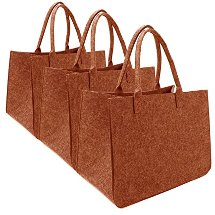 MEIANJU Felt Tote Bag, Large16 x12 x 10 Reusable Bags Lightly Brown 3pcs Heavy Duty Grocery Tote Bag with Handles Grocery Tote Shopping Felt Bags for Grocery, Beach, Travel, Study, Gym, Gifts