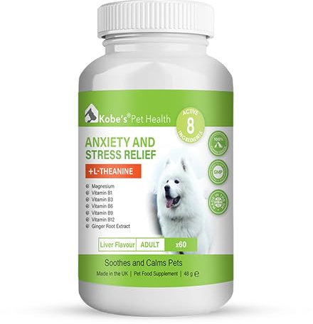 Dog Calming Tablets by KOBE'S | Dog Travel Sickness Tablets, Helps to Reduce Stress, Supports Calm Behaviour and Eases Anxiety | Dog Calming Products with Liver Flavour - Easily Administered 60 Tab’s