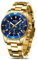 HANPOSH Herren Chronograph Armbanduhr - Edelstahl Wasserdicht Quarz Uhr mit Datum - Business Casual für Männer (A07-Gold Blau)