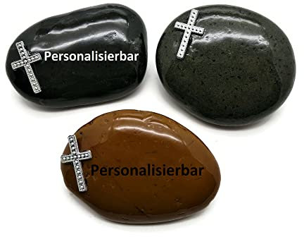 Andys Steinwelt® Grabsteine ca. 7-8 cm mit Kreuz, der Trauerstein ist personalisierbar, Grabdeko für Sternenkind und Kindergrab, Grabschmuck, Urnengrabstein, Grabbeigabe, 1033