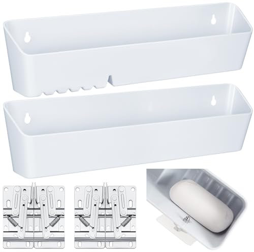 Umigy Lot de 2 plateaux de sortie pour évier avec 2 paires de charnières - Kit de faux tiroir - Clips avant - Porte-éponge à rabat pour cuisine - Blanc (27,9 cm)