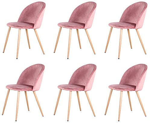 GrandCA HOME Set di 6 Sedie da Pranzo in Velluto, Sedie da Cucina Imbottite con Gambe in Metallo, per Soggiorno da Pranzo, Rosa