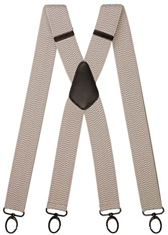 Olata Breite und Robuste X-förmige Hosenträger mit Karabinerhaken – 4 cm breit, Verstellbar, Unisex, Ideal für Arbeit und Alltag. Hellgrau (Schwarz Clips)