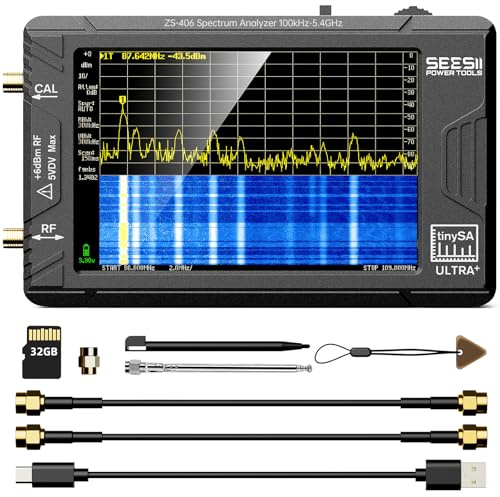 SeeSii TinySA Ultra+ ZS406 Spectrum Analyzer, 4.0 Inch 100kHz to 5.4GHz Handheld Tiny Frequency Analyzer with 32Gb Card, 2-in-1 Signal Generator MF/HF/VHF UHF Input,V0.4.6.1,2025 Upgraded