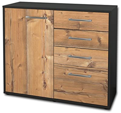 Lqliving Sideboard - Beistellschrank Celestina, Korpus: anthrazit matt, Front: Holz-Design Pinie (92x79x35cm), inkl. Metall Griffen, Made in Germany