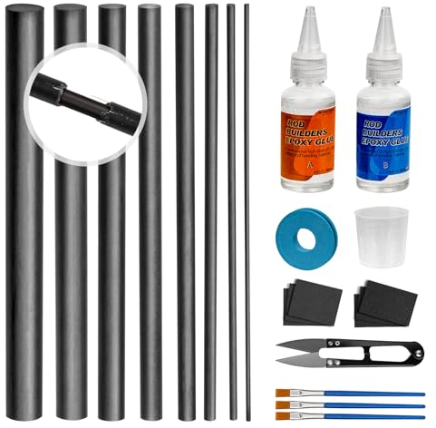 THKFISH Angelrute Reparatur Kit mit Kohlefaser Sticks Rod Tips Reparatur Kit Rod Eyelet Ersatz Kit Rutenring Rod Tips