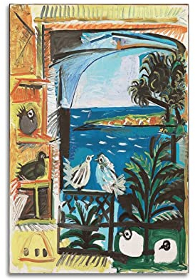JAHER Pablo Picasso Gemälde – (Studio – Tauben) Poster Kunst Leinwand Gemälde Dekor Wanddruck Fotogeschenke Zuhause Moderne Dekorationen 60 x 90 cm