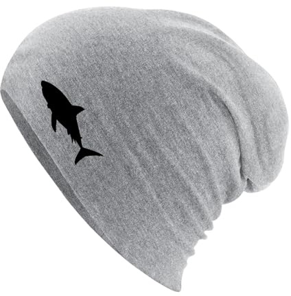 Huuraa Beanie Hai Silhouette Heather Grey One Size Baumwolle und Elasthan Mütze Geschenkidee