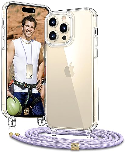 Vaykwo Handykette mit Band für Apple iPhone 14 Pro Max Hülle - Necklace Handyhülle - Transparente Case zum Umhängen mit Kameraschutz und Bildschirmschutz - Lila