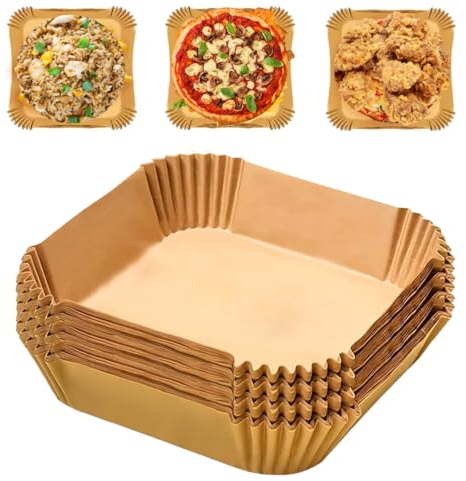 Domestic King 50 Piece Air Fryer Square Parchment Liners, 7.9 inches, Disposable, Non-Stick, Oil & Water Proof. Food Grade, Multipurpose Greaseproof Paper. Compatible with Ninja, Tower, Cosori.
