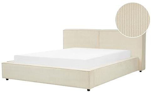 Beliani Polsterbett Cord beige mit Lattenrost 160 x 200 cm hohes Kopfteil Retro Linards