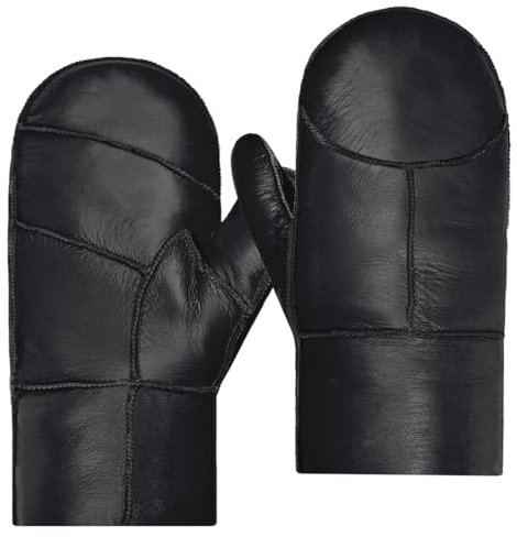 Harssidanzar Herren Fäustlinge,Winter Warme Echtleder Schaffell Shearling Pelz Gefütterte Fäustlinge Handschuhe KM055EU,Schwarz,Größe M