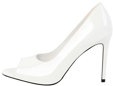 blingqueen Damen Peeptoe Pumps Stiletto High Heels Sandalen Runde Zehen Lack Weiß 40 EU