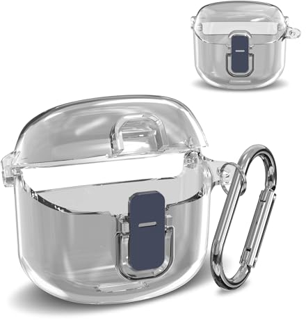 Schutzhülle für JBL Tune Flex, MOWYEOK transparentes PC Sicherheitsschloss Gehäuse, Speziell für die JBL Tune Flex Ohrhörer entwickelt, mit Karabiner(Transparent)