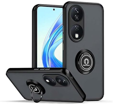GOKEN Hülle für Honor 90 Smart/Honor X7b, Handyhülle mit Weichem Silikon-Bumper-Rahmen, Harte Halbtransparente Rückseite, Stoßfeste Case, Schutzhülle Cover mit Ringständer -Schwarz