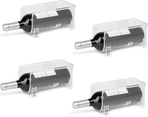 KROWN - Organizador de Botellas 10x10x20cm, Botellero Apilable Transparente, Botellero Vino Nevera, Botellero Encimera, Almacenamiento Botellas, Porta Botellas Apilable (4 Porta Botellas)